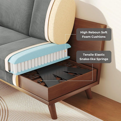 Divano a due posti in velluto a coste verde 68 - Comodo cuscino a molle e struttura in legno massello, seduta profonda moderna per soggiorno e ufficio