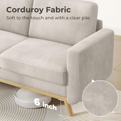 Divano a due posti in velluto a coste verde 68 - Comodo cuscino a molle e struttura in legno massello, seduta profonda moderna per soggiorno e ufficio