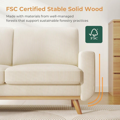 Divano a due posti in velluto a coste verde 68 - Comodo cuscino a molle e struttura in legno massello, seduta profonda moderna per soggiorno e ufficio