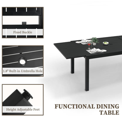 Set da pranzo per patio da 7/11 pezzi con tavolo da pranzo rettangolare estensibile in alluminio e sedie da pranzo in textilene da 6/10 pezzi