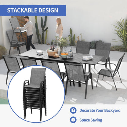 Set da pranzo per patio da 7/11 pezzi con tavolo da pranzo rettangolare estensibile in alluminio e sedie da pranzo in textilene da 6/10 pezzi