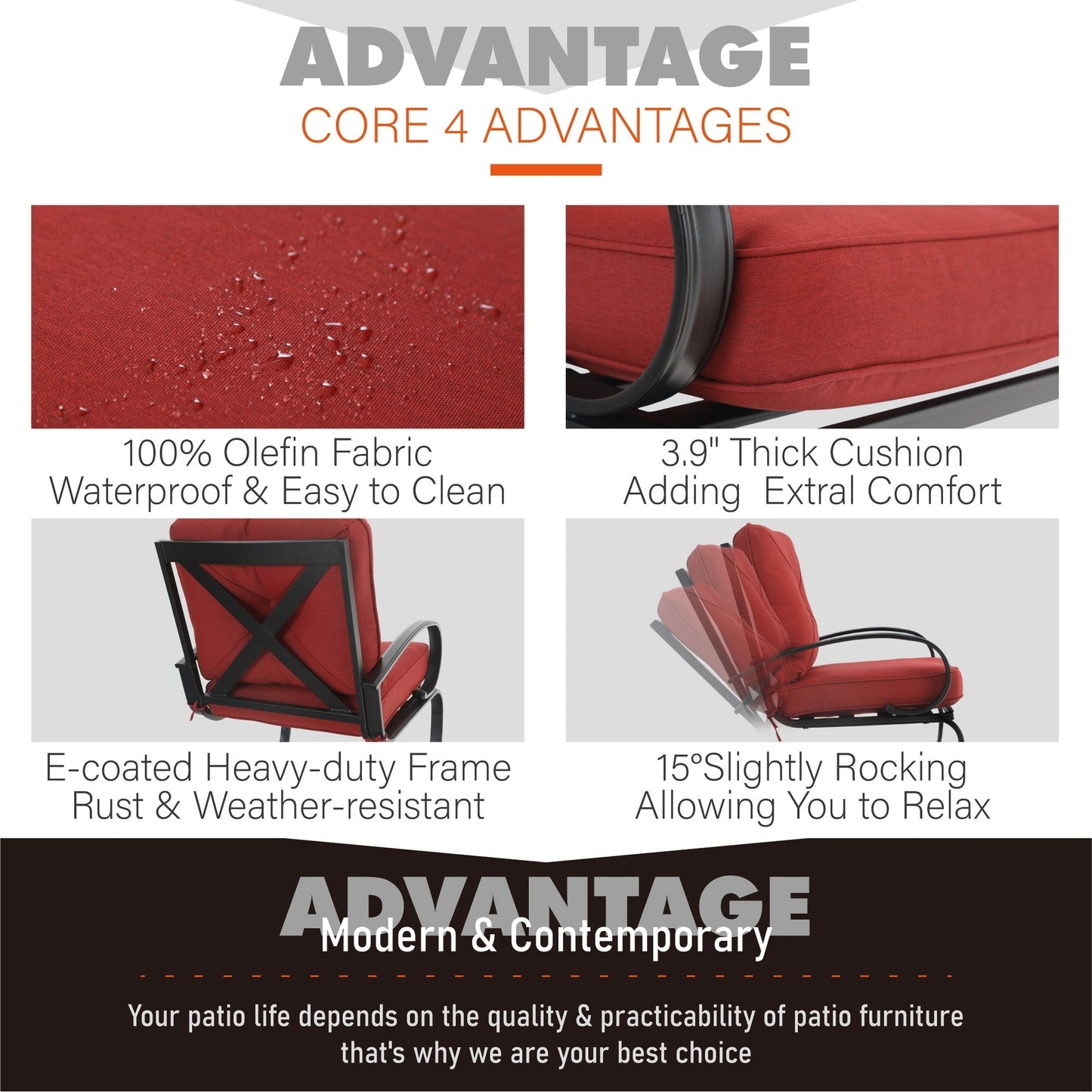 Set da pranzo per patio esterno 7/9 pezzi, 6/8 sedie con movimento a molla e cuscino, 1 sedia rettangolare