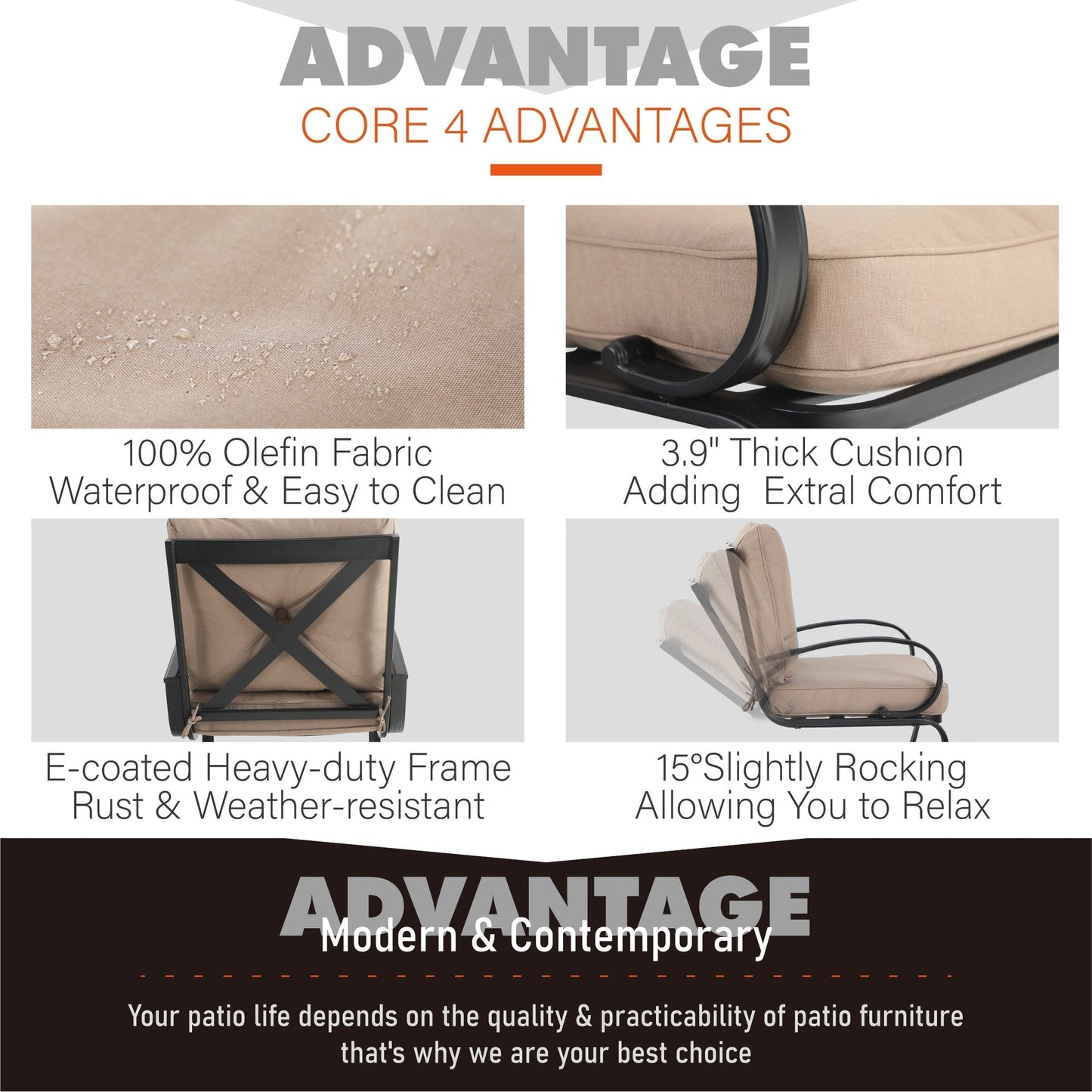 Set da pranzo per patio esterno 7/9 pezzi, 6/8 sedie con movimento a molla e cuscino, 1 sedia rettangolare