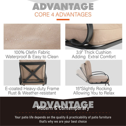 Set da pranzo per patio esterno 7/9 pezzi, 6/8 sedie con movimento a molla e cuscino, 1 sedia rettangolare