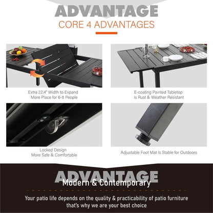 Set da pranzo per patio esterno 7/9 pezzi, 6/8 sedie con movimento a molla e cuscino, 1 sedia rettangolare