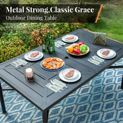 Set da pranzo per patio esterno 7/9 pezzi, 6/8 sedie con movimento a molla e cuscino, 1 sedia rettangolare