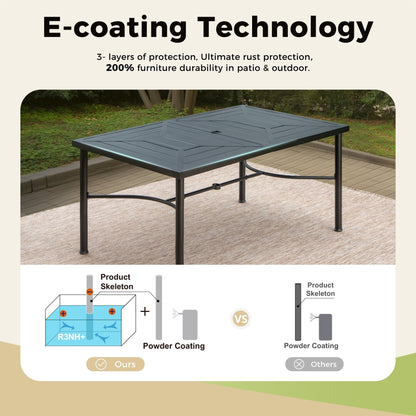 Set da pranzo per patio esterno 7/9 pezzi, 6/8 sedie con movimento a molla e cuscino, 1 sedia rettangolare