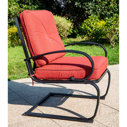 Set da pranzo per patio esterno 7/9 pezzi, 6/8 sedie con movimento a molla e cuscino, 1 sedia rettangolare