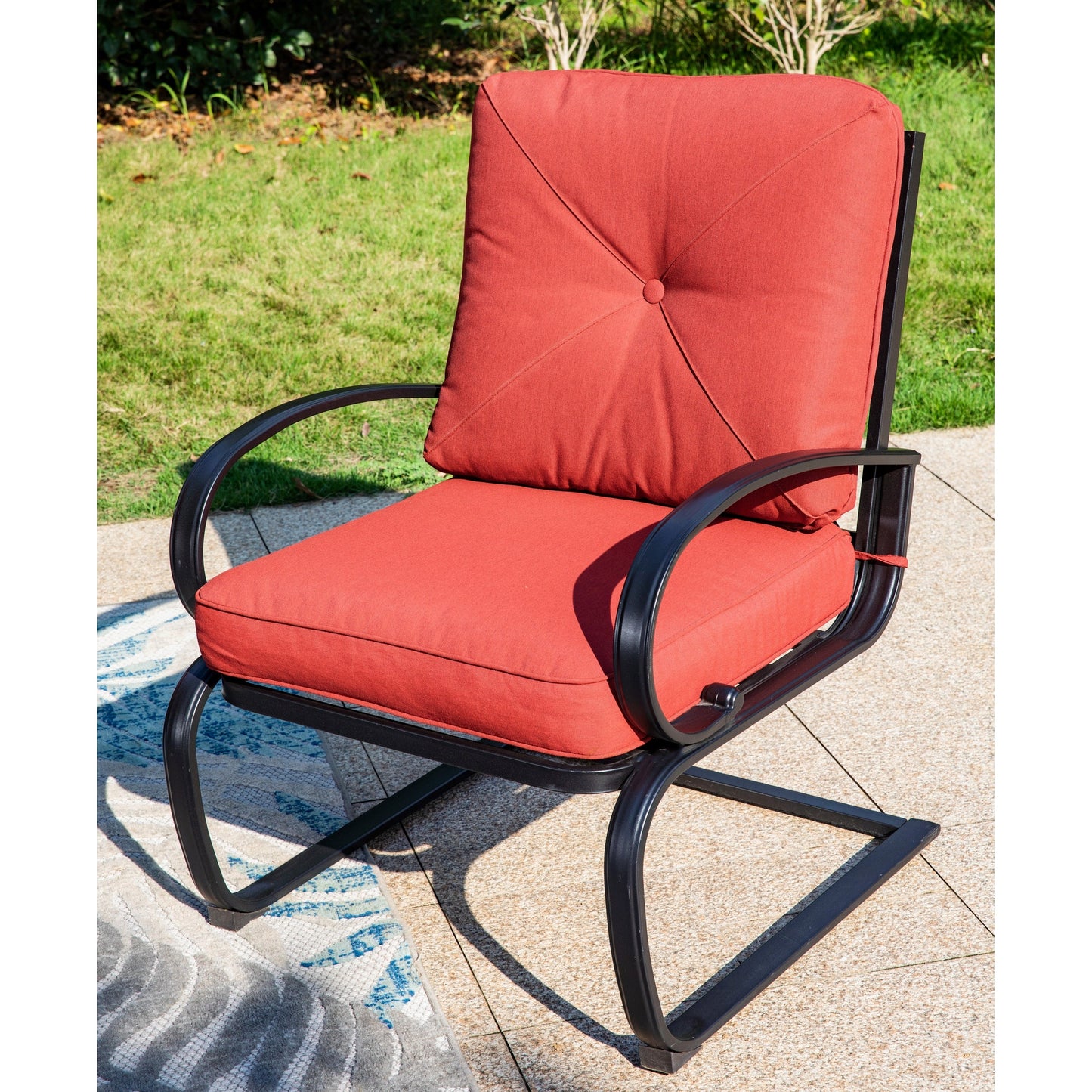 Set da pranzo per patio esterno 7/9 pezzi, 6/8 sedie con movimento a molla e cuscino, 1 sedia rettangolare