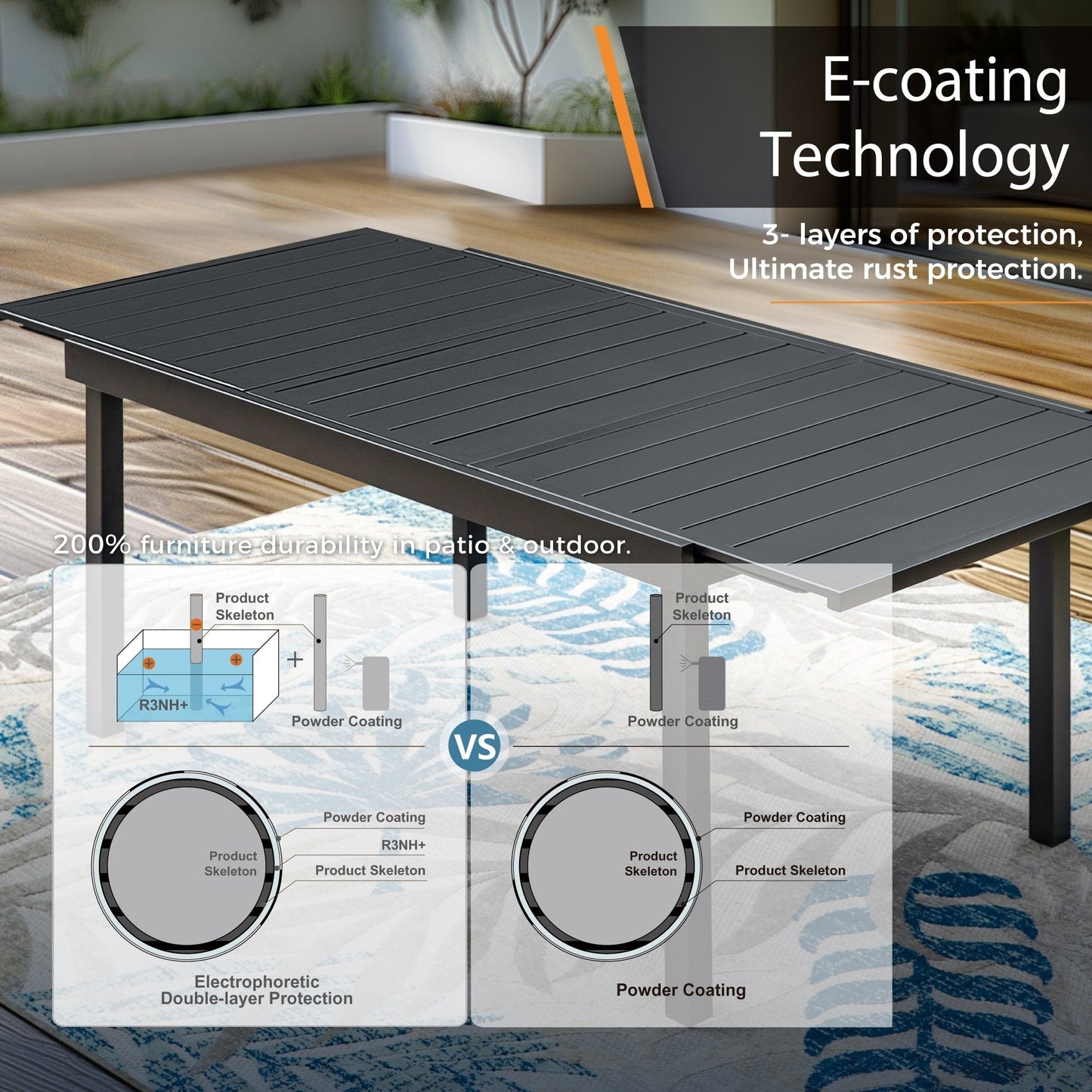 Set da pranzo per patio esterno 7/9 pezzi, 6/8 sedie con movimento a molla e cuscino, 1 sedia rettangolare
