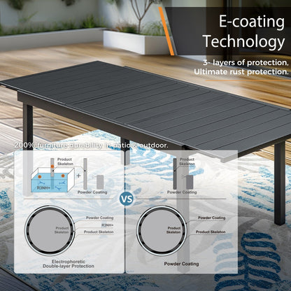 Set da pranzo per patio esterno 7/9 pezzi, 6/8 sedie con movimento a molla e cuscino, 1 sedia rettangolare