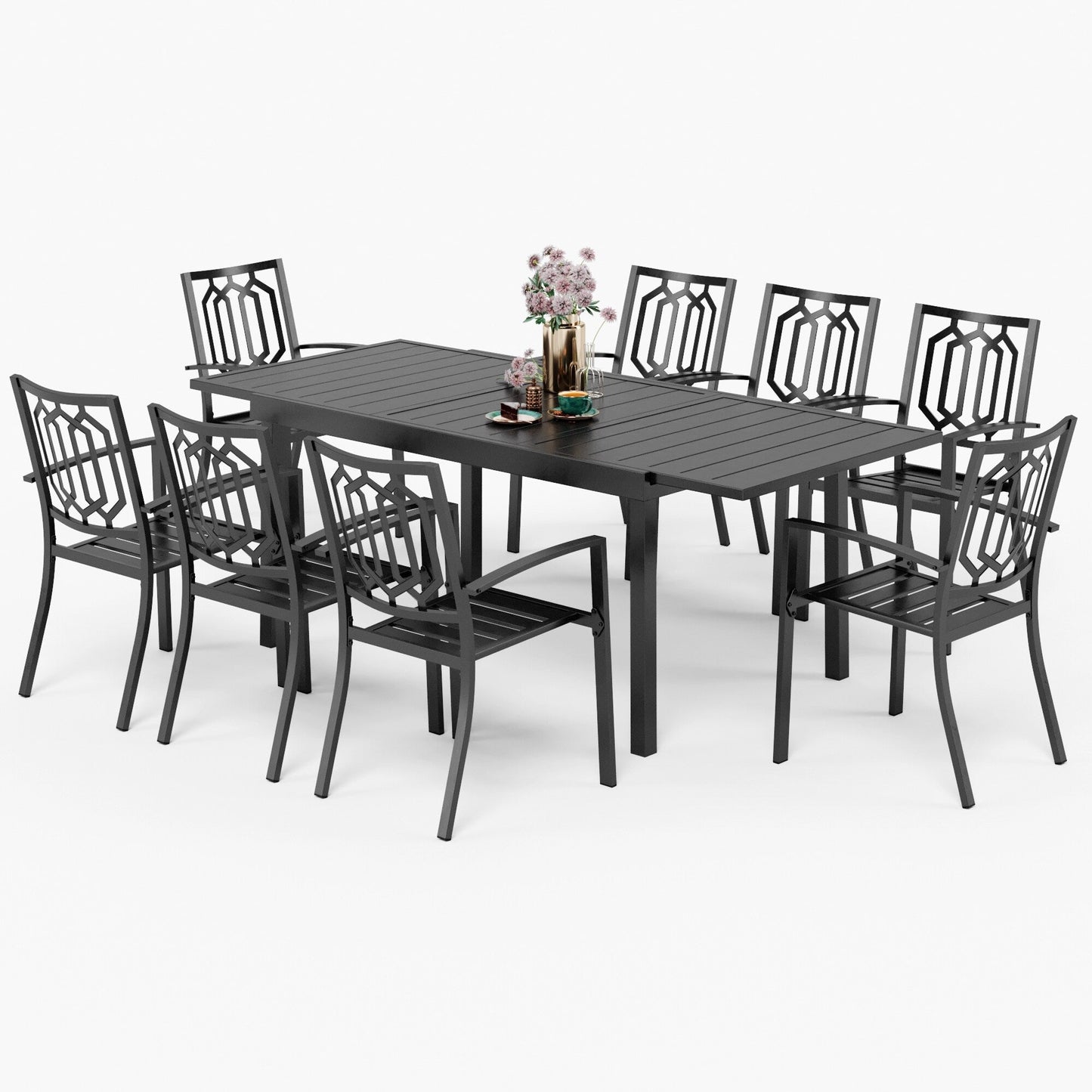 MAISON ARTS Set da pranzo per esterni con sedie impilabili in acciaio e tavolo estensibile