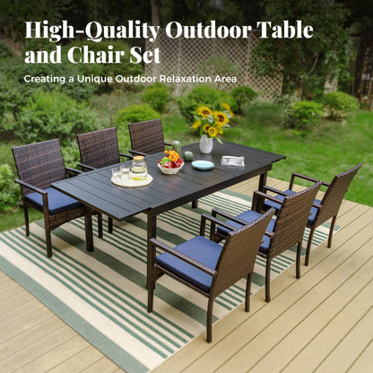 Set da pranzo per patio 7/9, tavolo da pranzo rettangolare espandibile per esterni con sedie in rattan