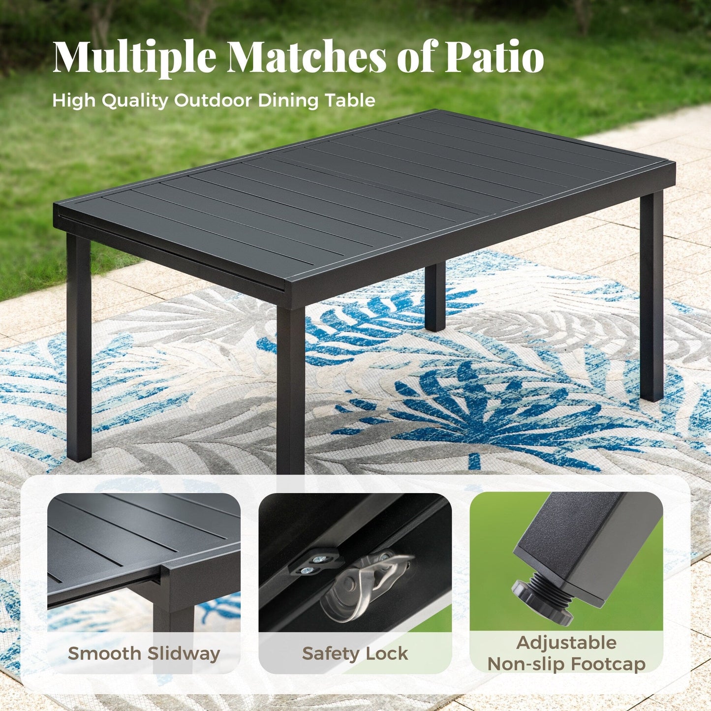 Set da pranzo per patio 7/9, tavolo da pranzo rettangolare espandibile per esterni con sedie in rattan