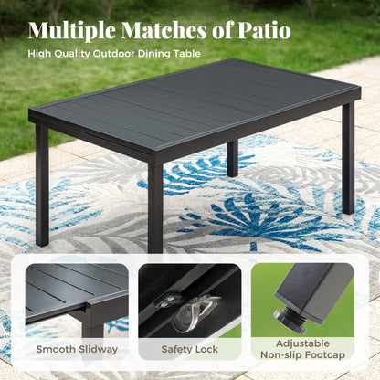 Set da pranzo per patio 7/9, tavolo da pranzo rettangolare espandibile per esterni con sedie in rattan