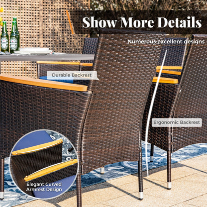 Set da pranzo per patio 7/9, tavolo da pranzo rettangolare espandibile per esterni con sedie in rattan