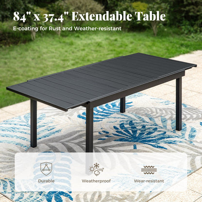 Set da pranzo per patio 7/9, tavolo da pranzo rettangolare espandibile per esterni con sedie in rattan