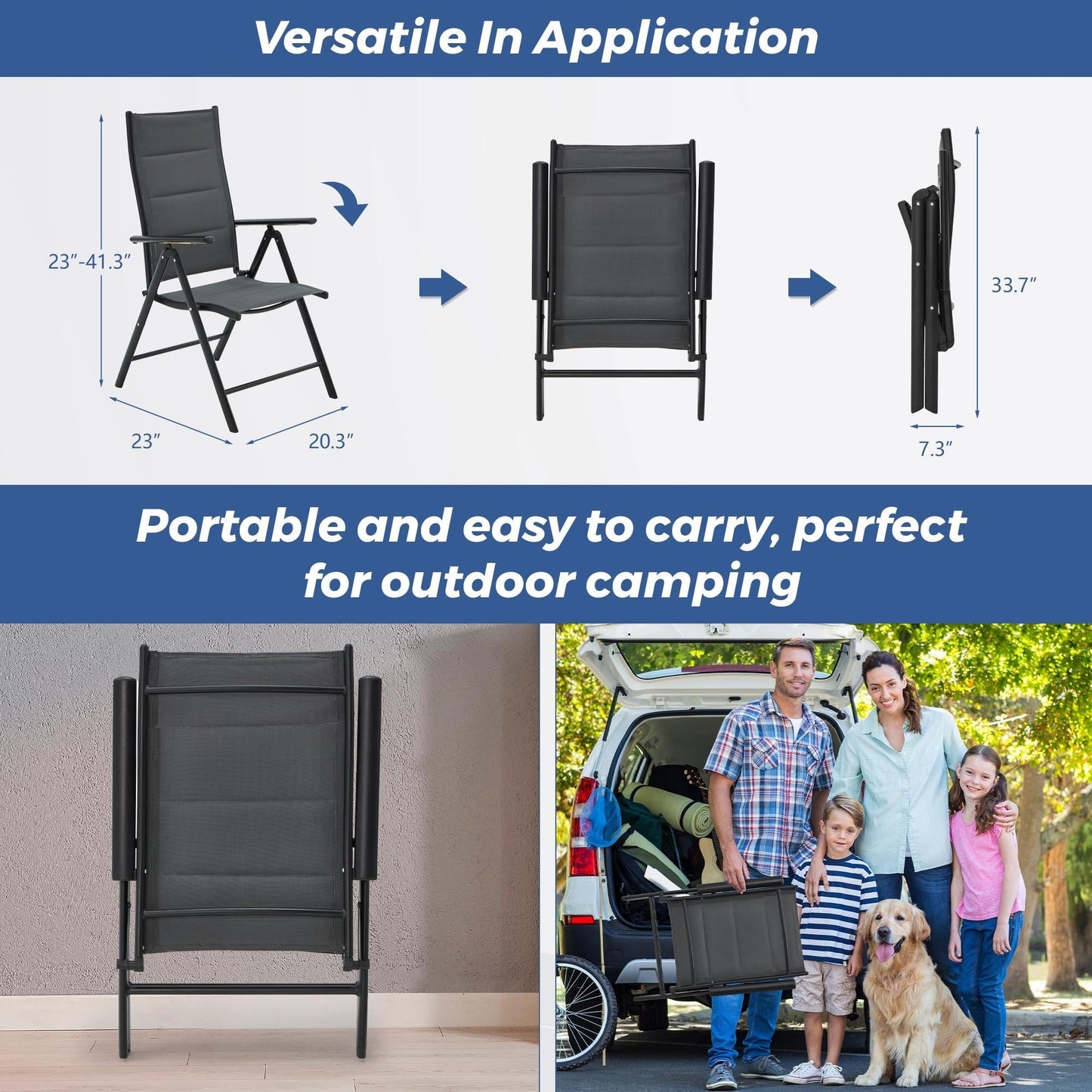 Set da pranzo da giardino EROMMY da 7 pezzi con sedie pieghevoli e tavolo in alluminio, mobili da esterno per cortile, terrazza o balcone.