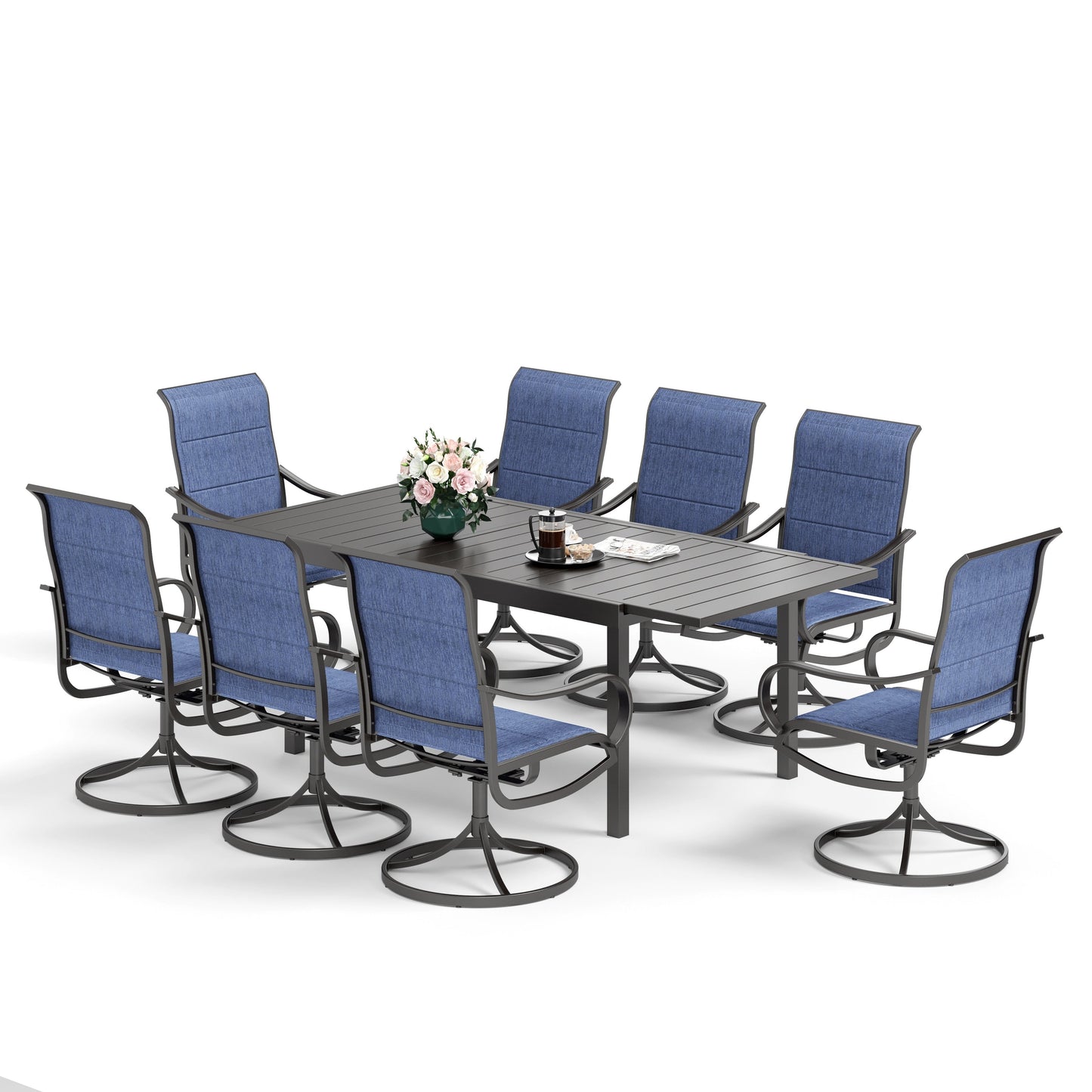 MAISON ARTS Set di mobili da pranzo per patio da 7/9 pezzi con sedie girevoli e 1 tavolo da pranzo rettangolare espandibile per esterni