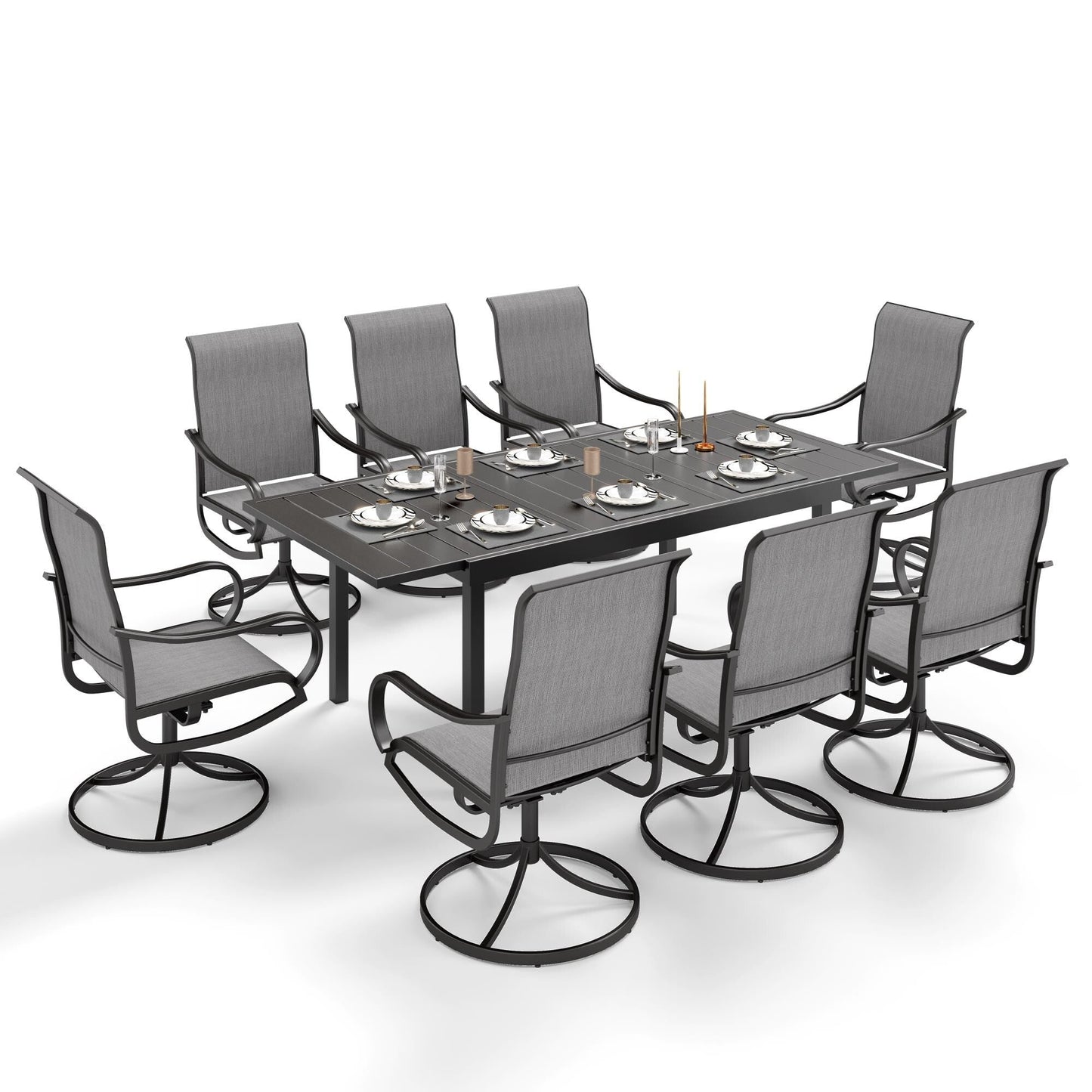 MAISON ARTS Set di mobili da pranzo per patio da 7/9 pezzi con sedie girevoli e 1 tavolo da pranzo rettangolare espandibile per esterni