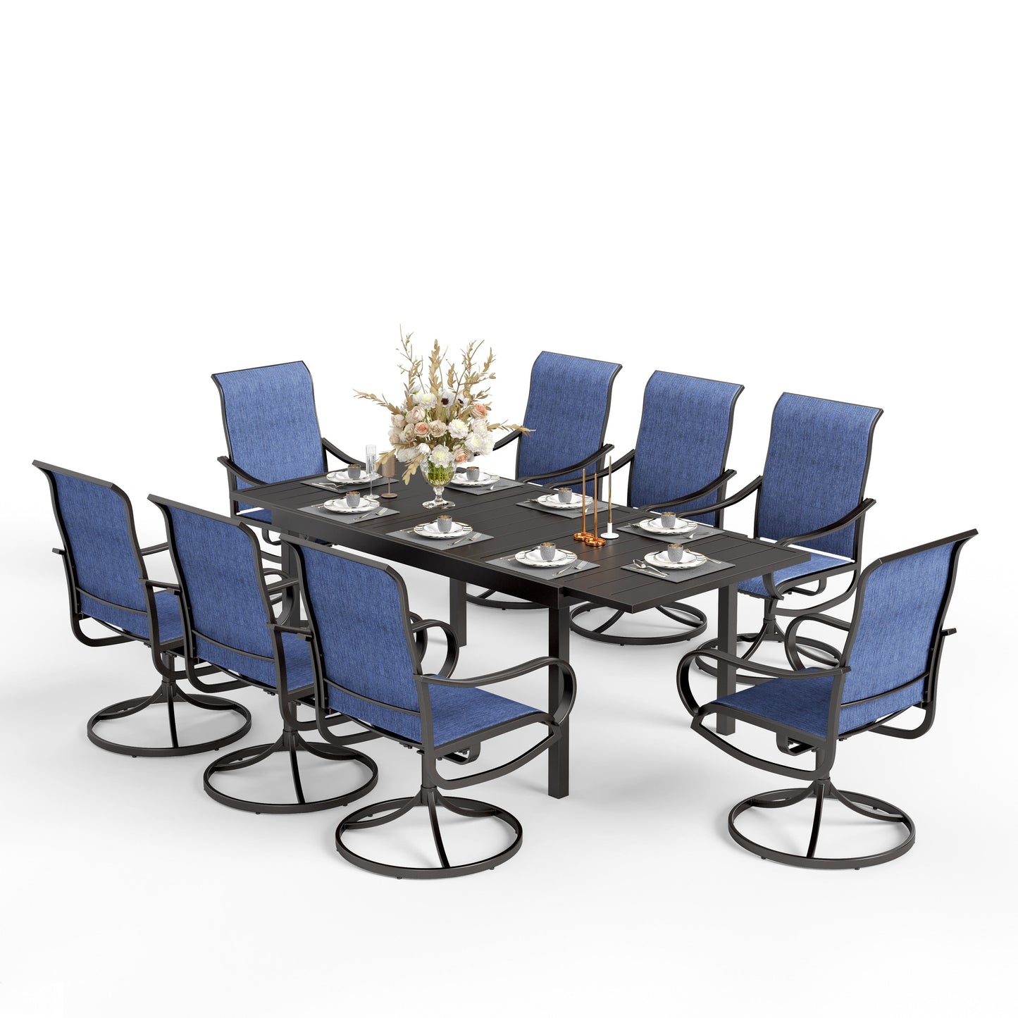 MAISON ARTS Set di mobili da pranzo per patio da 7/9 pezzi con sedie girevoli e 1 tavolo da pranzo rettangolare espandibile per esterni