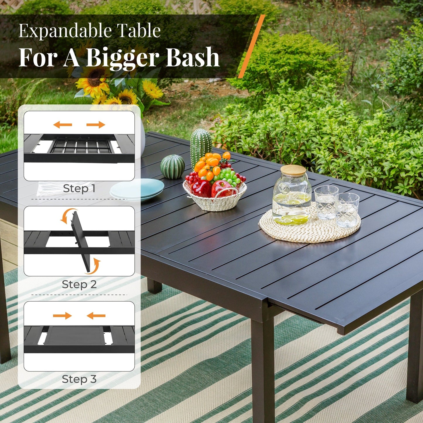 MAISON ARTS Set di mobili da pranzo per patio da 7/9 pezzi con sedie girevoli e 1 tavolo da pranzo rettangolare espandibile per esterni