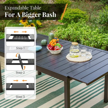 MAISON ARTS Set di mobili da pranzo per patio da 7/9 pezzi con sedie girevoli e 1 tavolo da pranzo rettangolare espandibile per esterni