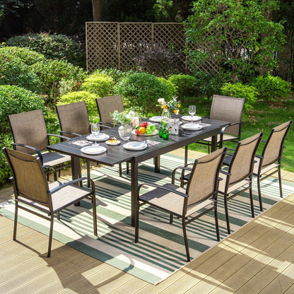 MAISON ARTS Set da pranzo per patio da 7/9 pezzi con tavolo rettangolare in metallo estensibile e 6/8 sedie da pranzo in textilene