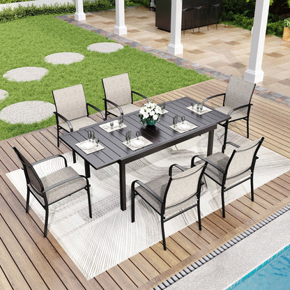 MAISON ARTS Set da pranzo per patio da 7/9 pezzi con tavolo rettangolare in metallo estensibile e 6/8 sedie da pranzo in textilene