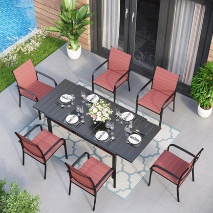 MAISON ARTS Set da pranzo per patio da 7/9 pezzi con tavolo rettangolare in metallo estensibile e 6/8 sedie da pranzo in textilene