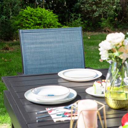 MAISON ARTS Set da pranzo per patio da 7/9 pezzi con tavolo rettangolare in metallo estensibile e 6/8 sedie da pranzo in textilene