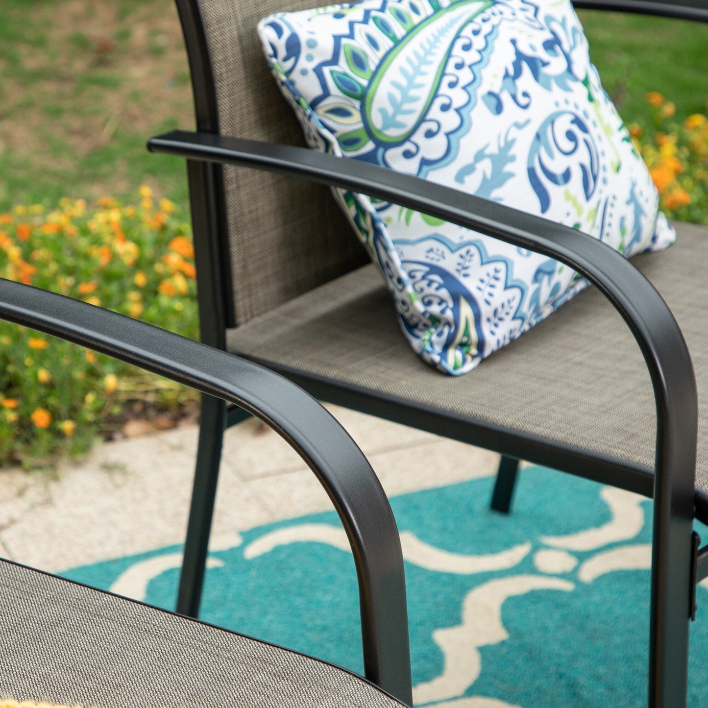 MAISON ARTS Set da pranzo per patio da 7/9 pezzi con tavolo rettangolare in metallo estensibile e 6/8 sedie da pranzo in textilene