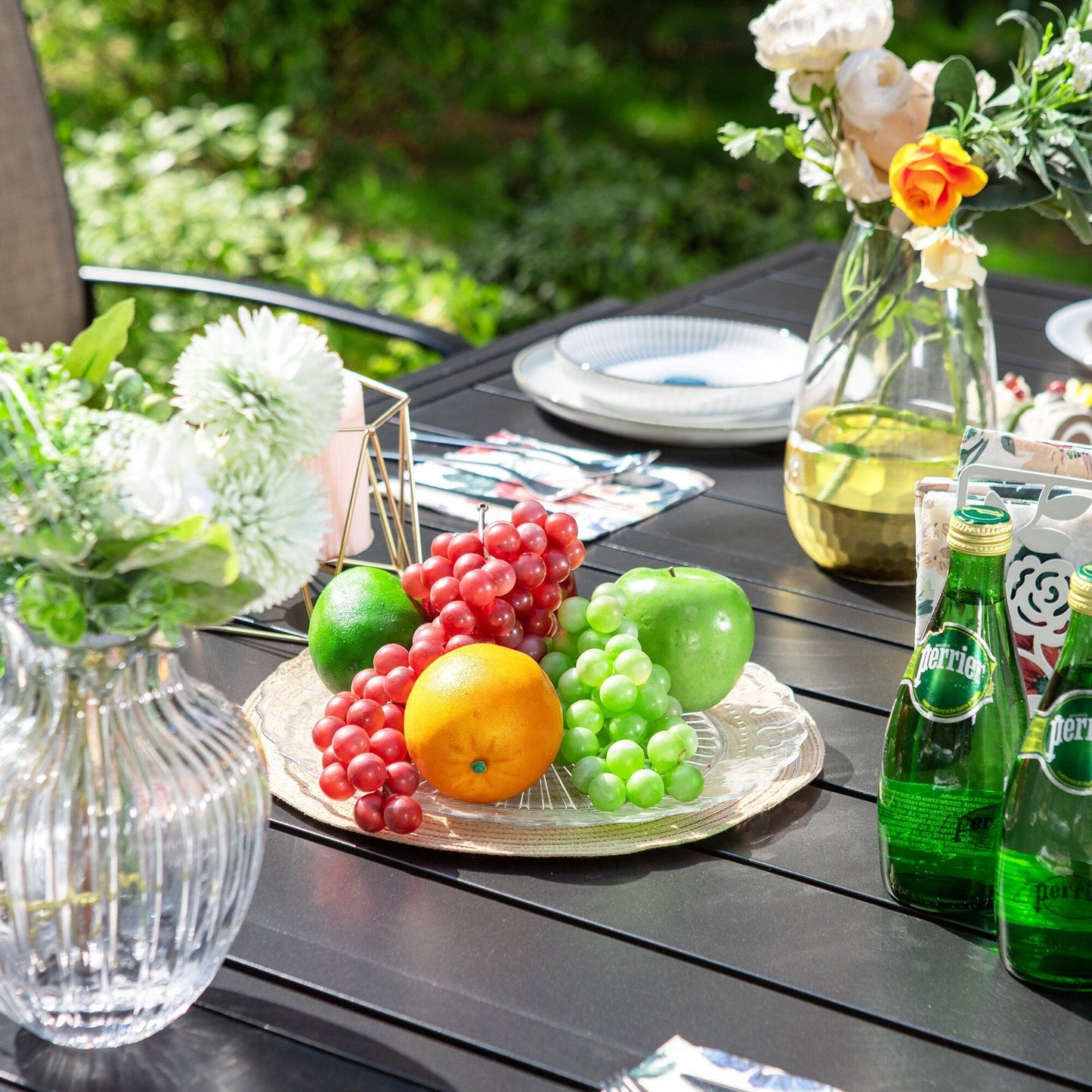 MAISON ARTS Set da pranzo per patio da 7/9 pezzi con tavolo rettangolare in metallo estensibile e 6/8 sedie da pranzo in textilene