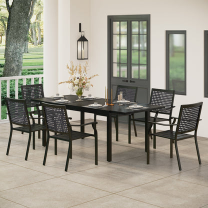 MAISON ARTS Set da pranzo da giardino con rivestimento E-coating da 9 pezzi, composto da 8 sedie impilabili e 1 tavolo estensibile in metallo