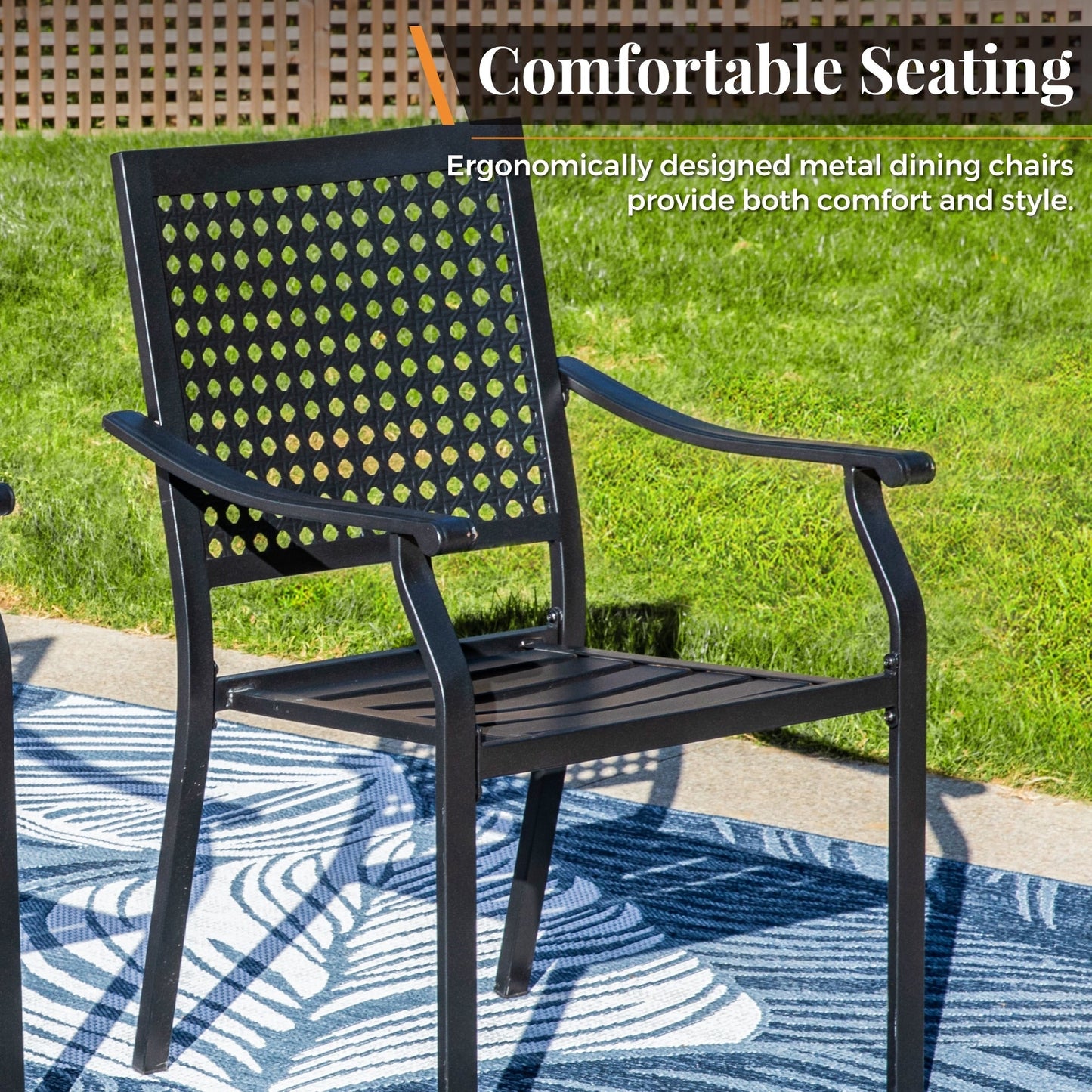 MAISON ARTS Set da pranzo da giardino con rivestimento E-coating da 9 pezzi, composto da 8 sedie impilabili e 1 tavolo estensibile in metallo