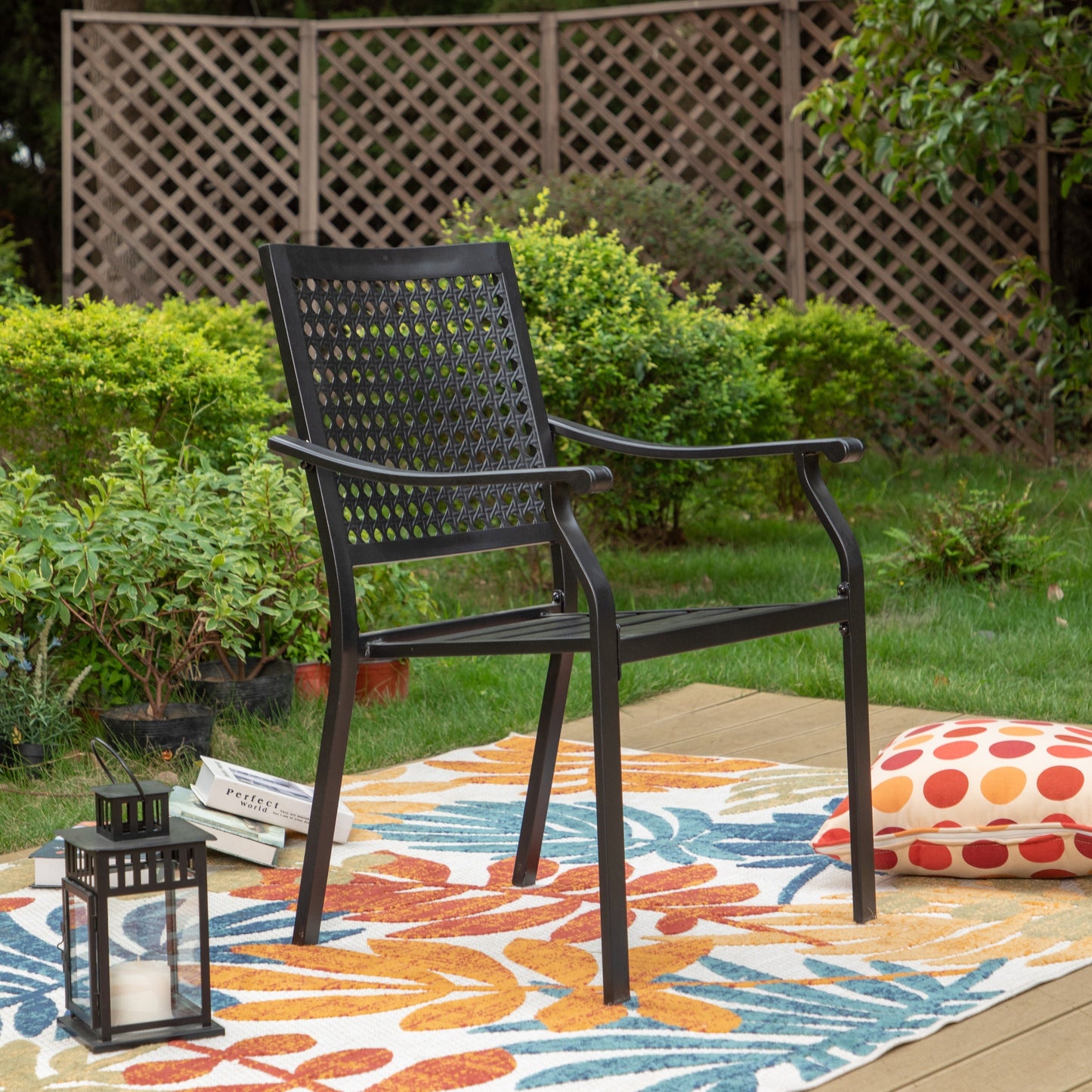 MAISON ARTS Set da pranzo da giardino con rivestimento E-coating da 9 pezzi, composto da 8 sedie impilabili e 1 tavolo estensibile in metallo