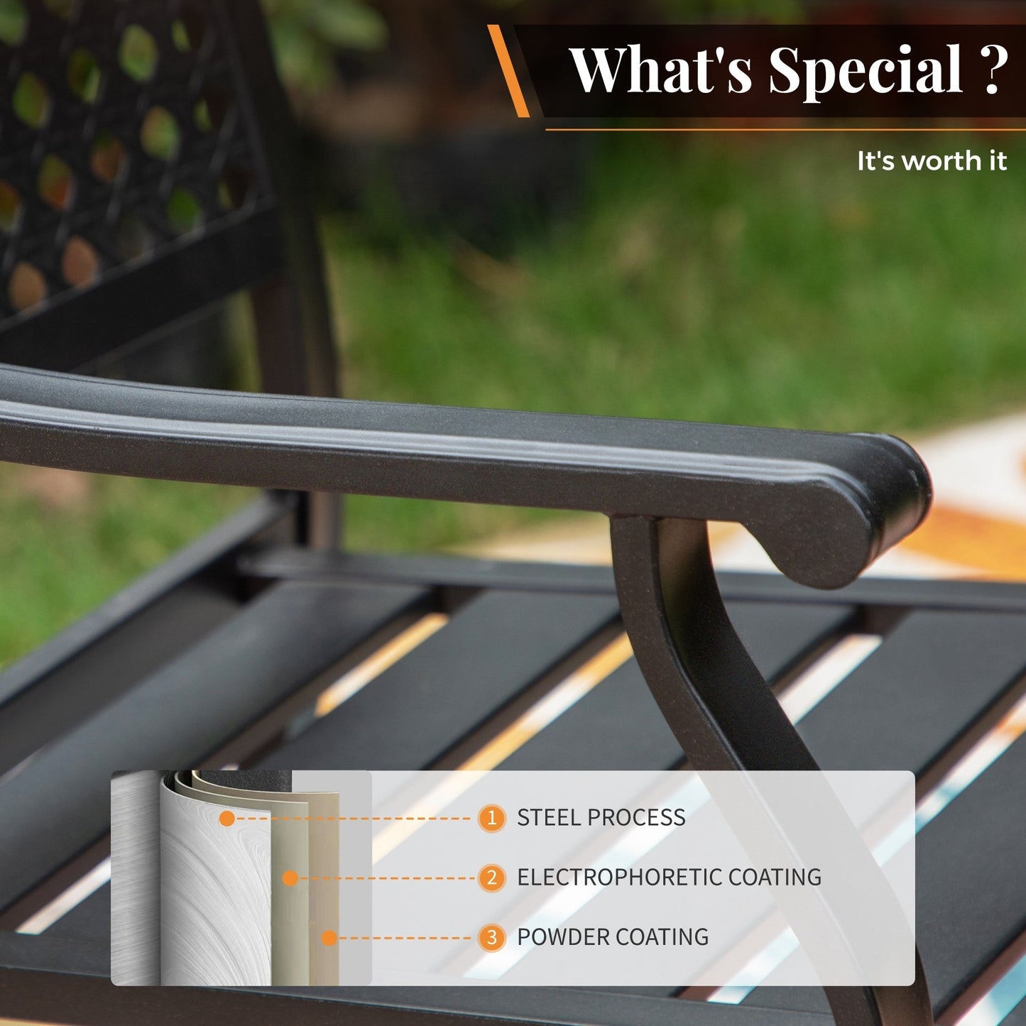 MAISON ARTS Set da pranzo da giardino con rivestimento E-coating da 9 pezzi, composto da 8 sedie impilabili e 1 tavolo estensibile in metallo