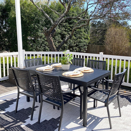 MAISON ARTS Set da pranzo da giardino con rivestimento E-coating da 9 pezzi, composto da 8 sedie impilabili e 1 tavolo estensibile in metallo