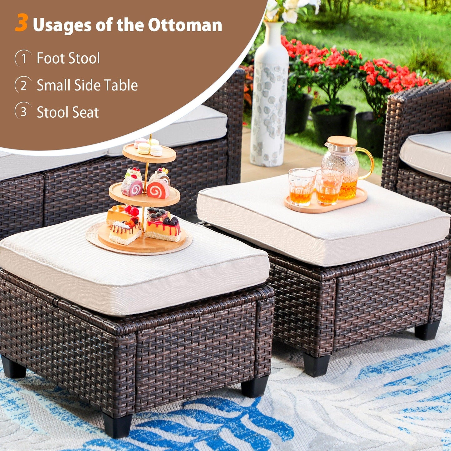 Divano componibile da esterno in vimini e rattan, 5/9 posti, set da conversazione di grandi dimensioni