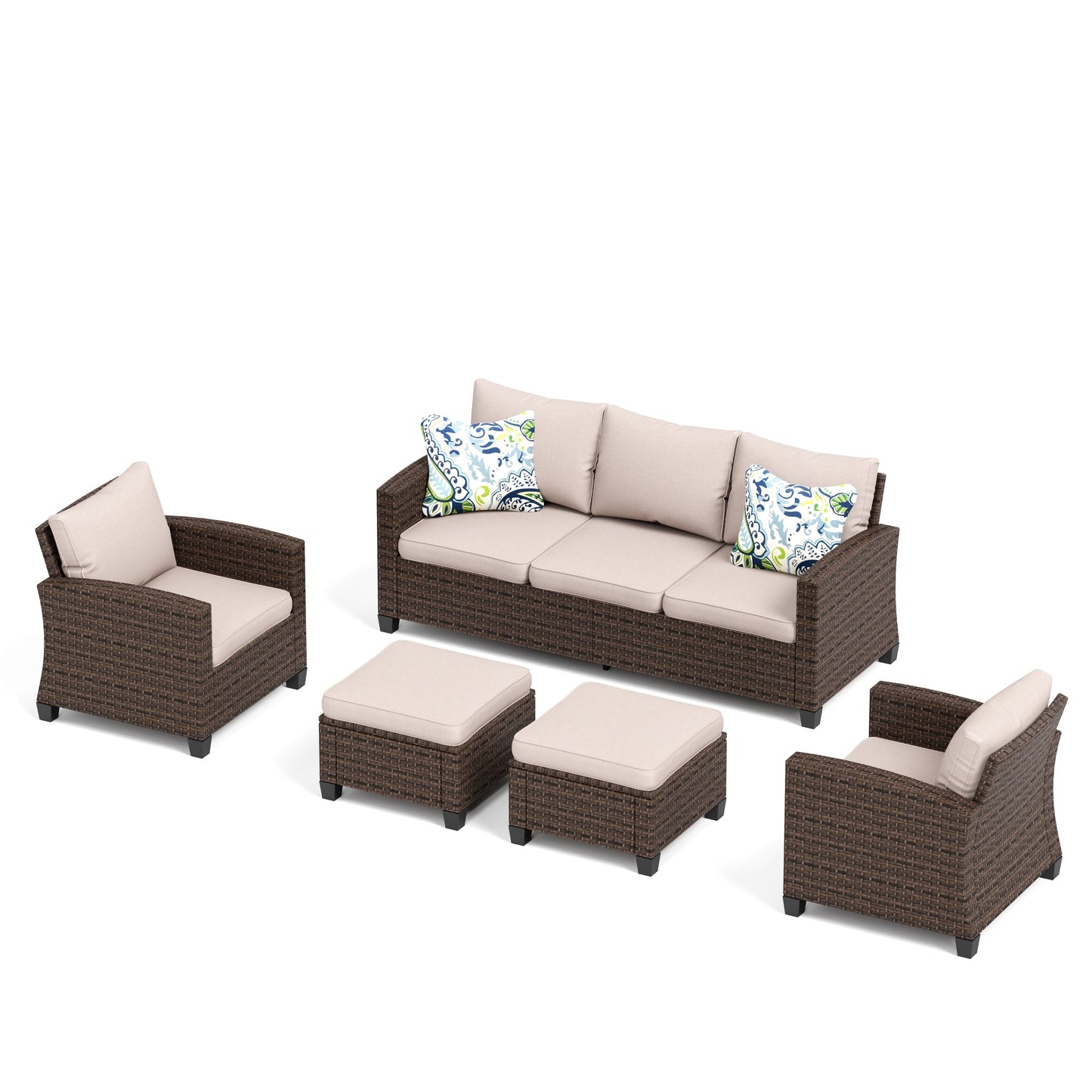 Divano componibile da esterno in vimini e rattan, 5/9 posti, set da conversazione di grandi dimensioni