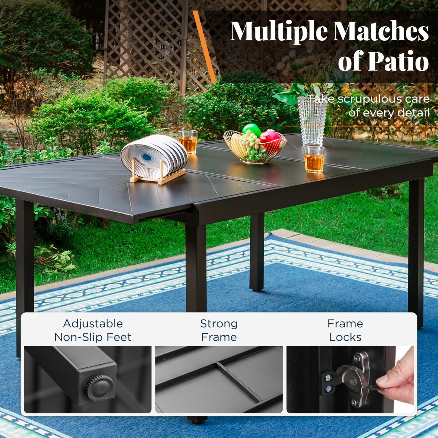 Set da pranzo per patio da 7/9 pezzi, tavolo da pranzo rettangolare espandibile per esterni con sedie a dondolo C Spring