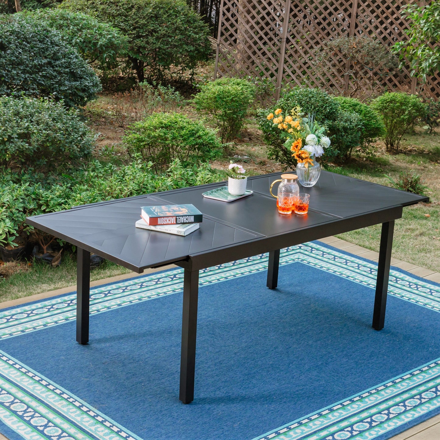 Set da pranzo per patio da 7/9 pezzi, tavolo da pranzo rettangolare espandibile per esterni con sedie a dondolo C Spring