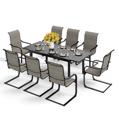 Set da pranzo per patio da 7/9 pezzi, tavolo da pranzo rettangolare espandibile per esterni con sedie a dondolo C Spring