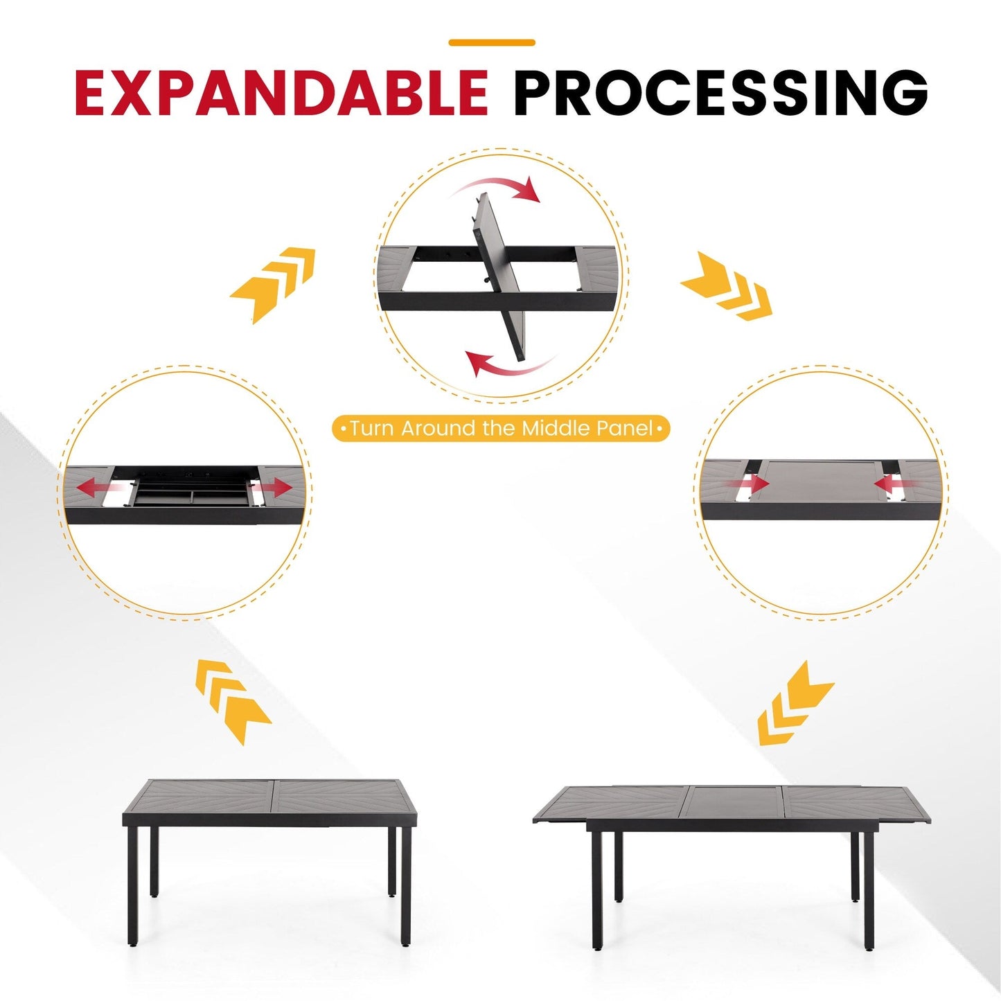 Set da pranzo per patio da 7/9 pezzi, tavolo da pranzo rettangolare espandibile per esterni con sedie a dondolo C Spring