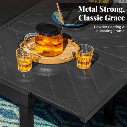 Set da pranzo per patio da 7/9 pezzi, tavolo da pranzo rettangolare espandibile per esterni con sedie a dondolo C Spring