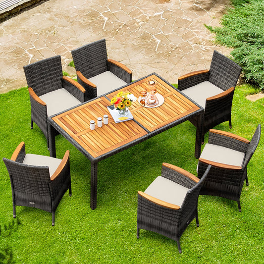 Set da pranzo per esterni da 7 pezzi, set da conversazione in rattan per patio