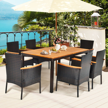 Set da pranzo per patio da 7 pezzi, set di mobili da esterno in rattan con foro per ombrellone
