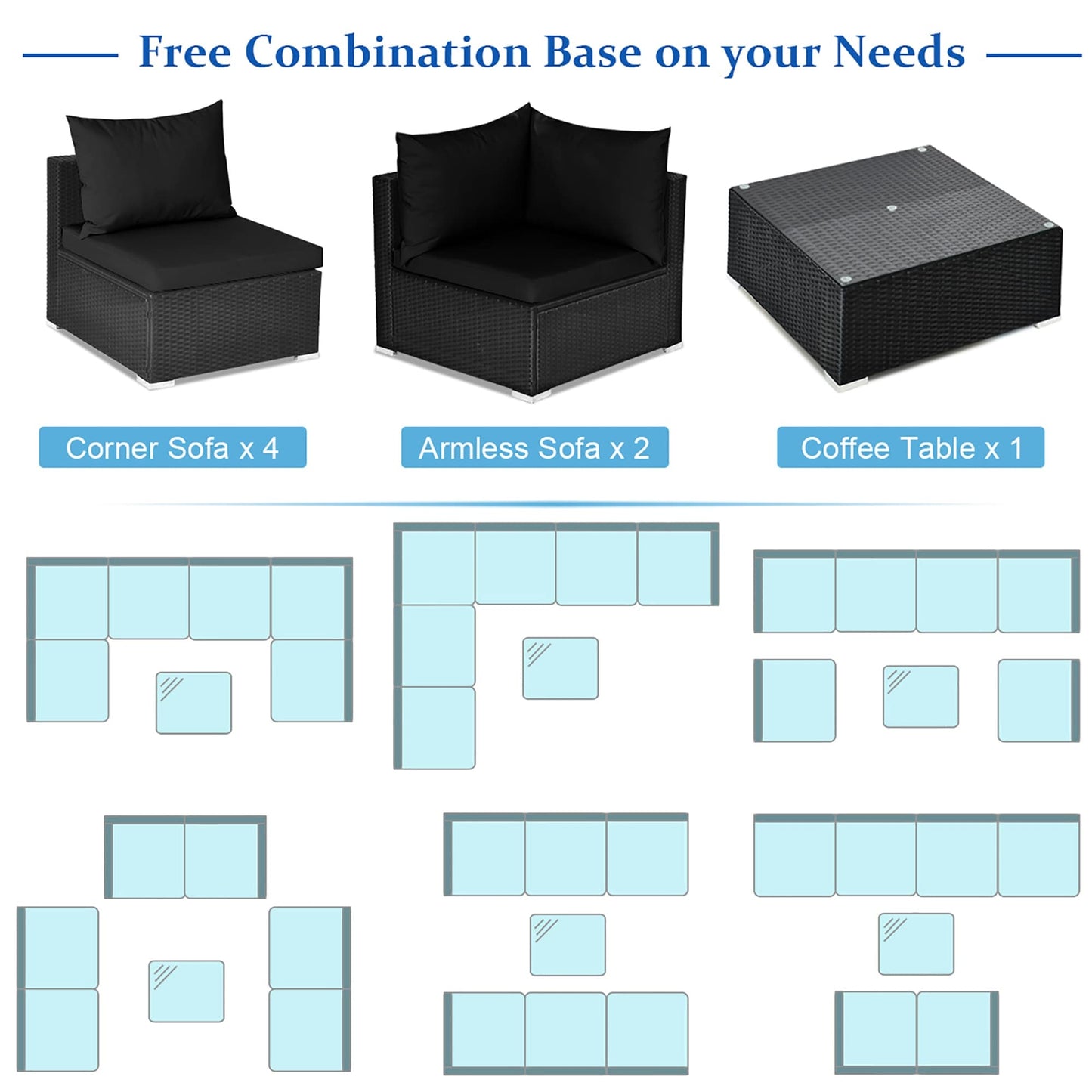Set di mobili da giardino da 7 pezzi, set da conversazione per esterni con tavolino da caffè