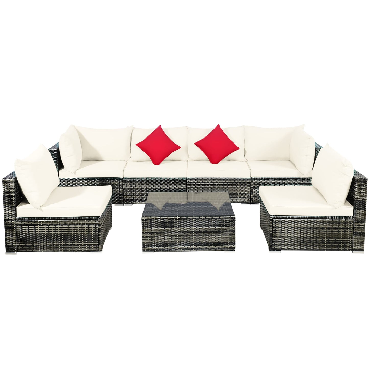Set di mobili da giardino da 7 pezzi, divano componibile in rattan con tavolino da caffè