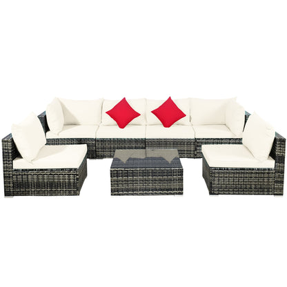 Set di mobili da giardino da 7 pezzi, divano componibile in rattan con tavolino da caffè